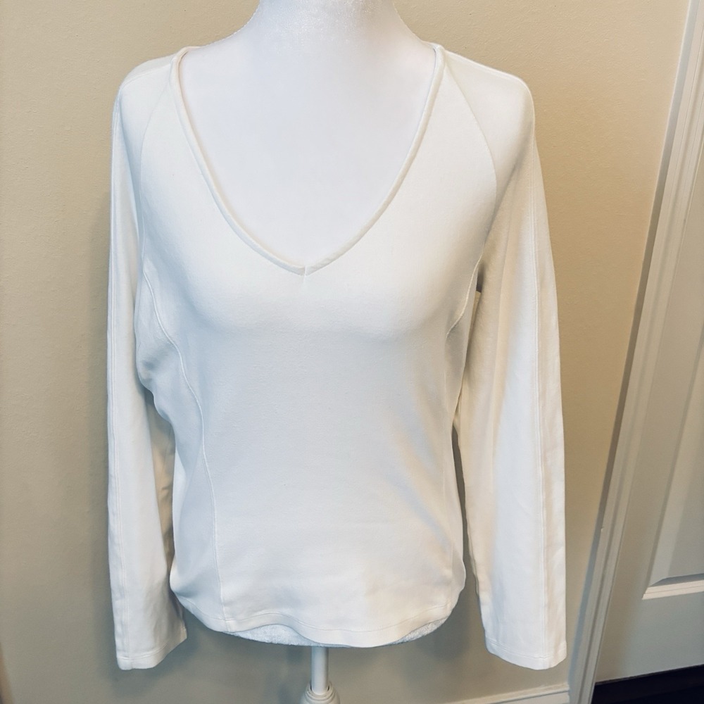 Express Women's Large White 95%‎ Cotton  5% Spandex Long Sleeve Top Double Layer